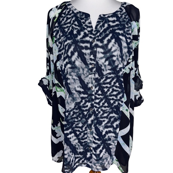 Calvin Klein Abstract Black and White Blouse - Picture 1 of 4